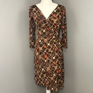 London Times Brown and Orange Geometric Dress Size 8‎